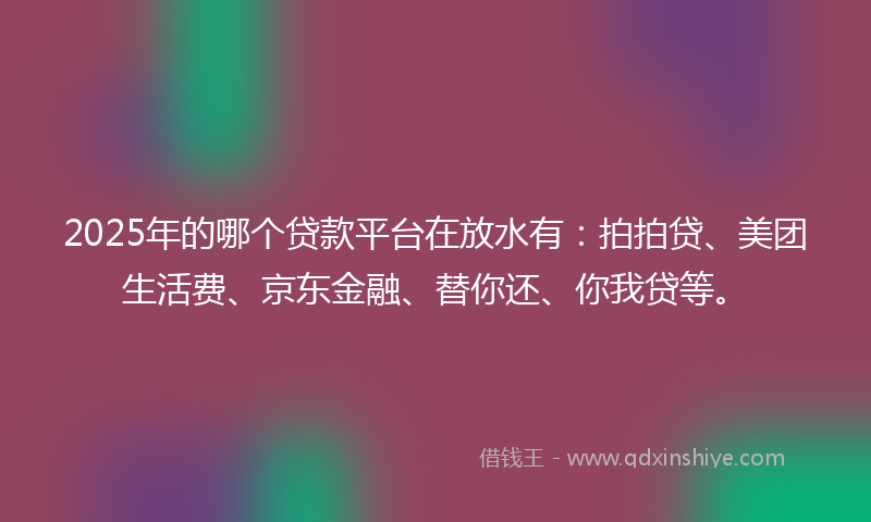 2025年的哪个贷款平台在放水有：拍拍贷、美团生活费、京东金融、替你还、你我贷等。