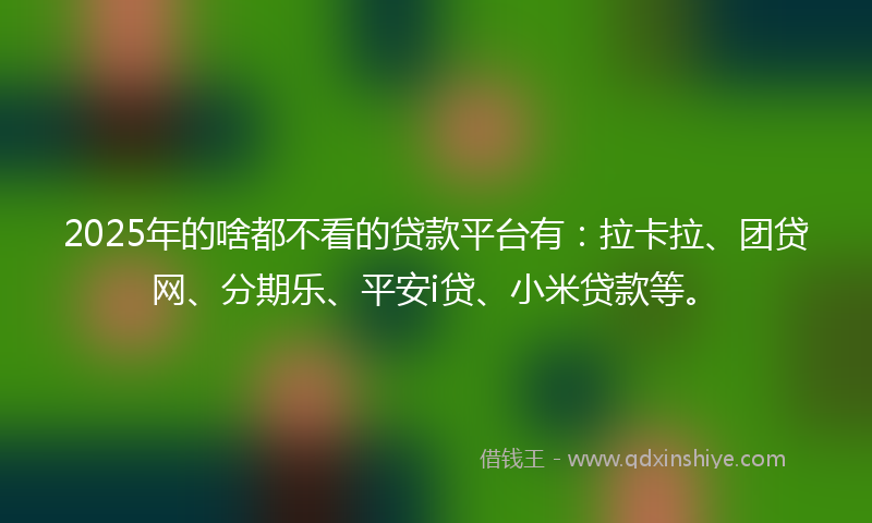 2025年的啥都不看的贷款平台有：拉卡拉、团贷网、分期乐、平安i贷、小米贷款等。