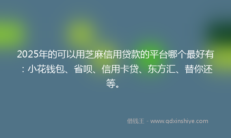 2025年的可以用芝麻信用贷款的平台哪个最好有：小花钱包、省呗、信用卡贷、东方汇、替你还等。