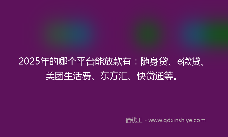2025年的哪个平台能放款有：随身贷、e微贷、美团生活费、东方汇、快贷通等。
