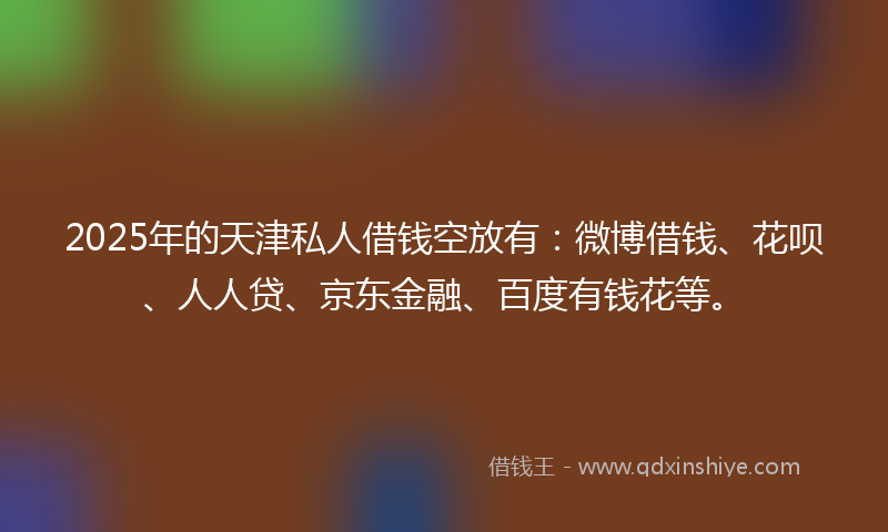 2025年的天津私人借钱空放有：微博借钱、花呗、人人贷、京东金融、百度有钱花等。
