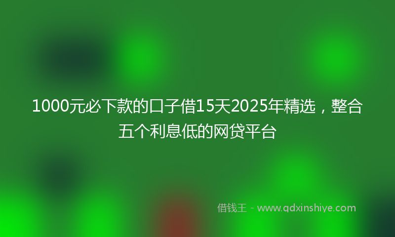 1000元必下款的口子借15天2025年精选，整合五个利息低的网贷平台