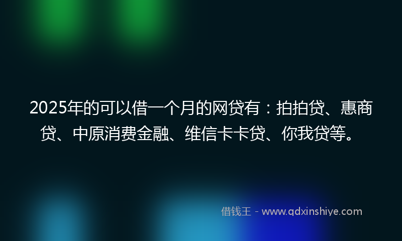 2025年的可以借一个月的网贷有：拍拍贷、惠商贷、中原消费金融、维信卡卡贷、你我贷等。