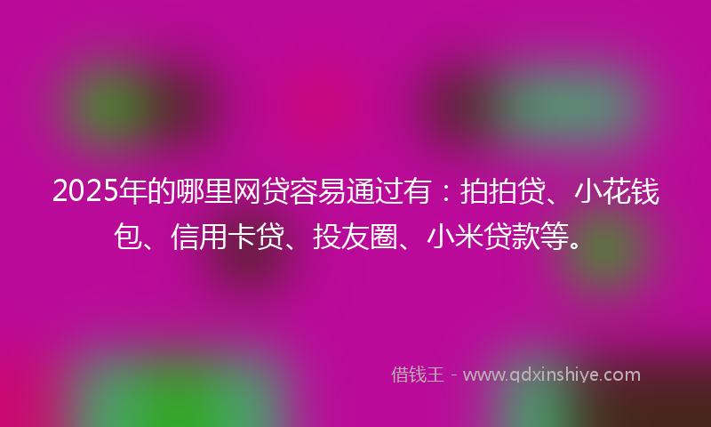 2025年的哪里网贷容易通过有：拍拍贷、小花钱包、信用卡贷、投友圈、小米贷款等。