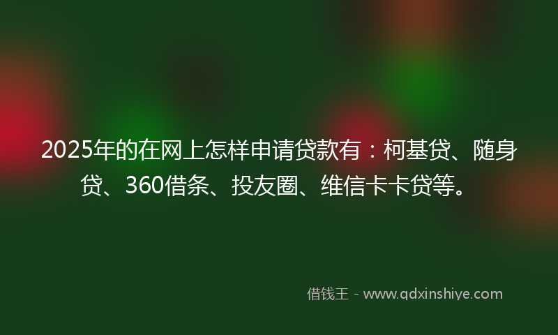 2025年的在网上怎样申请贷款有：柯基贷、随身贷、360借条、投友圈、维信卡卡贷等。