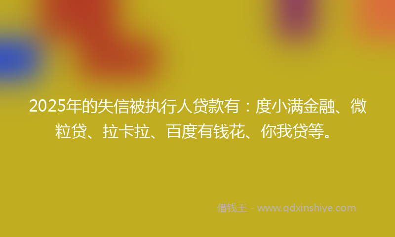 2025年的失信被执行人贷款有：度小满金融、微粒贷、拉卡拉、百度有钱花、你我贷等。