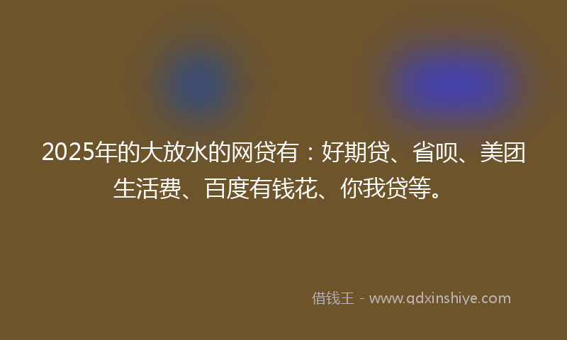2025年的大放水的网贷有：好期贷、省呗、美团生活费、百度有钱花、你我贷等。