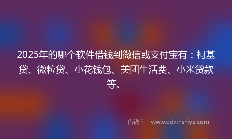 2025年的哪个软件借钱到微信或支付宝有：柯基贷、微粒贷、小花钱包、美团生活费、小米贷款等。