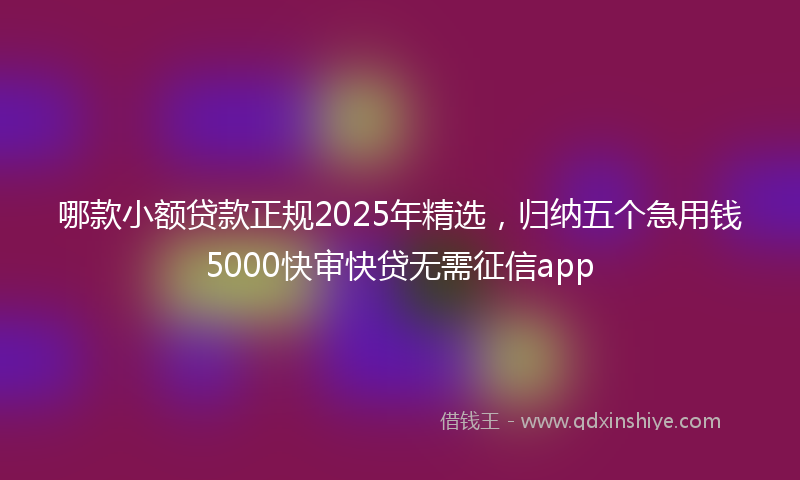 哪款小额贷款正规2025年精选，归纳五个急用钱5000快审快贷无需征信app