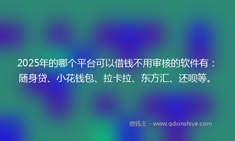 2025年的哪个平台可以借钱不用审核的软件有：随身贷、小花钱包、拉卡拉、东方汇、还呗等。