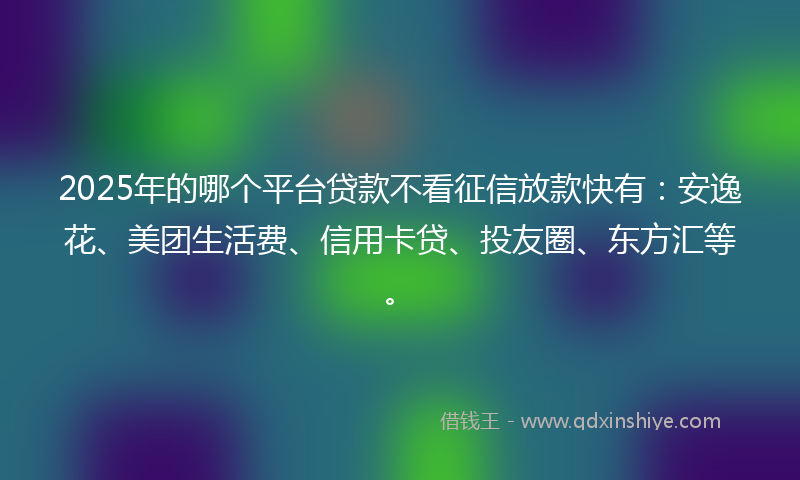 2025年的哪个平台贷款不看征信放款快有：安逸花、美团生活费、信用卡贷、投友圈、东方汇等。