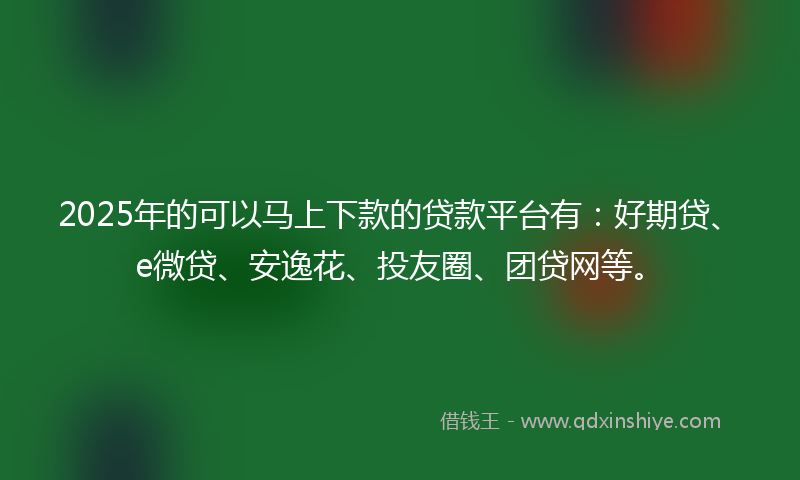2025年的可以马上下款的贷款平台有：好期贷、e微贷、安逸花、投友圈、团贷网等。