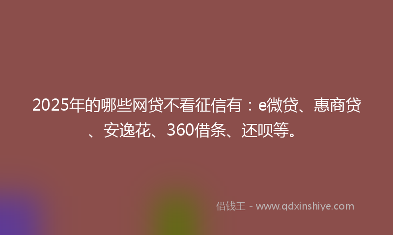 2025年的哪些网贷不看征信有：e微贷、惠商贷、安逸花、360借条、还呗等。