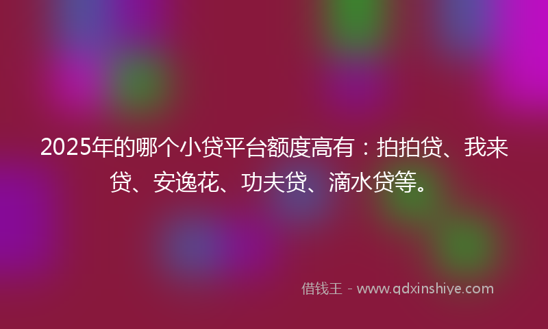 2025年的哪个小贷平台额度高有：拍拍贷、我来贷、安逸花、功夫贷、滴水贷等。