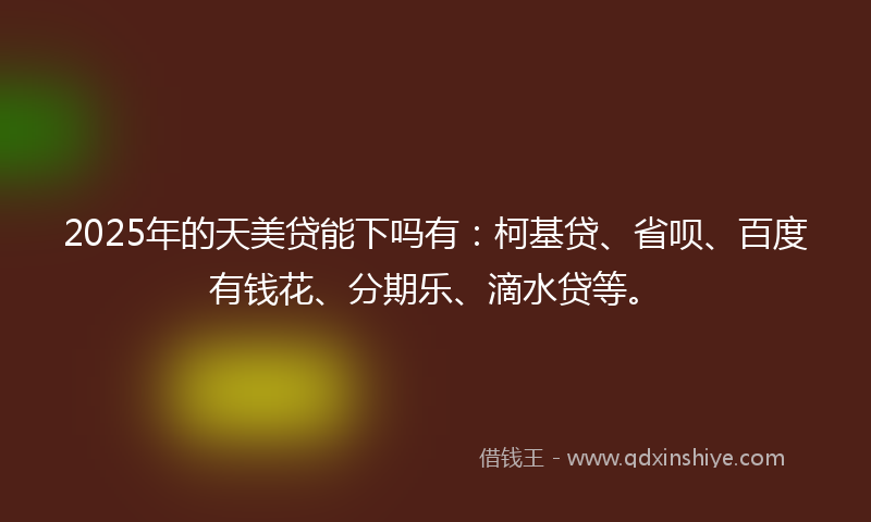 2025年的天美贷能下吗有：柯基贷、省呗、百度有钱花、分期乐、滴水贷等。