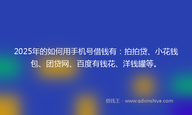 2025年的如何用手机号借钱有：拍拍贷、小花钱包、团贷网、百度有钱花、洋钱罐等。