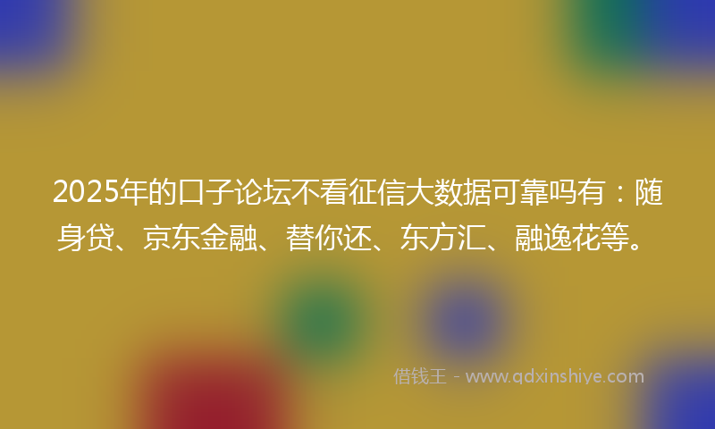 2025年的口子论坛不看征信大数据可靠吗有：随身贷、京东金融、替你还、东方汇、融逸花等。