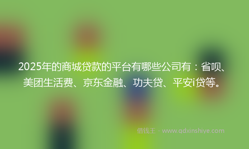 2025年的商城贷款的平台有哪些公司有：省呗、美团生活费、京东金融、功夫贷、平安i贷等。