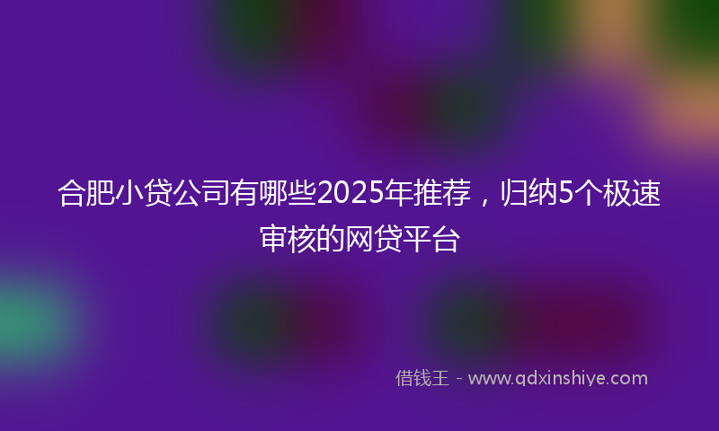 合肥小贷公司有哪些2025年推荐，归纳5个极速审核的网贷平台