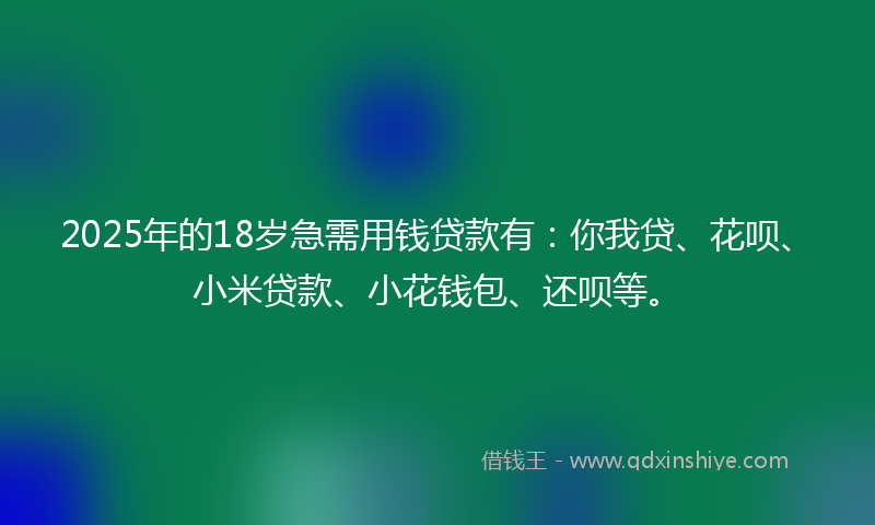 2025年的18岁急需用钱贷款有：你我贷、花呗、小米贷款、小花钱包、还呗等。