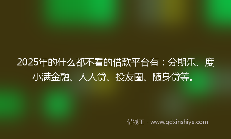 2025年的什么都不看的借款平台有：分期乐、度小满金融、人人贷、投友圈、随身贷等。