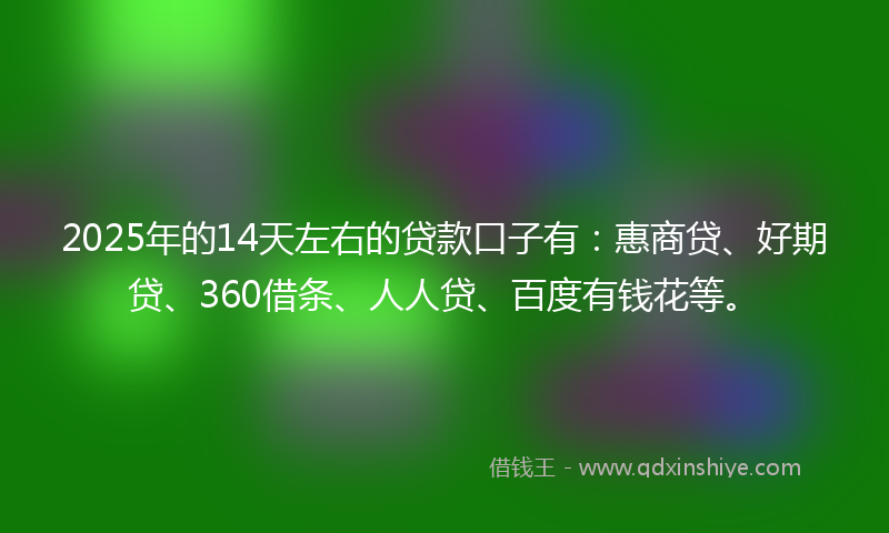 2025年的14天左右的贷款口子有：惠商贷、好期贷、360借条、人人贷、百度有钱花等。