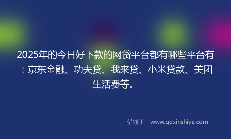 2025年的今日好下款的网贷平台都有哪些平台有：京东金融、功夫贷、我来贷、小米贷款、美团生活费等。