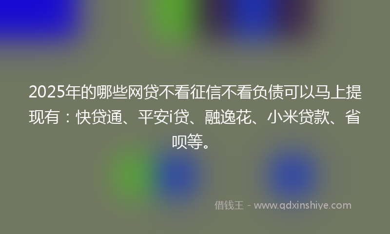 2025年的哪些网贷不看征信不看负债可以马上提现有：快贷通、平安i贷、融逸花、小米贷款、省呗等。