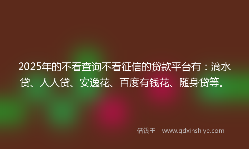 2025年的不看查询不看征信的贷款平台有：滴水贷、人人贷、安逸花、百度有钱花、随身贷等。