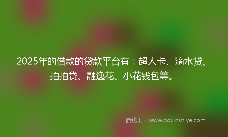 2025年的借款的贷款平台有：超人卡、滴水贷、拍拍贷、融逸花、小花钱包等。