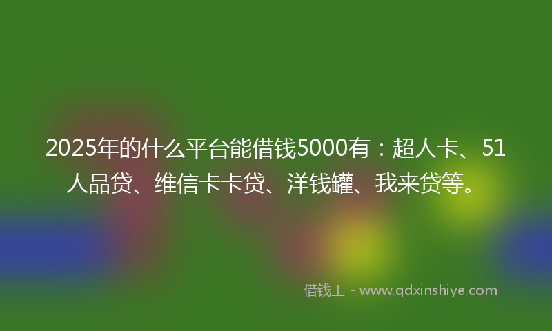 2025年的什么平台能借钱5000有：超人卡、51人品贷、维信卡卡贷、洋钱罐、我来贷等。