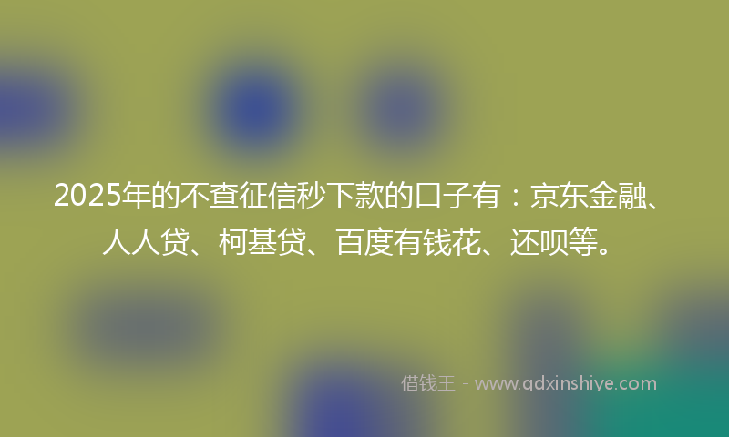 2025年的不查征信秒下款的口子有：京东金融、人人贷、柯基贷、百度有钱花、还呗等。