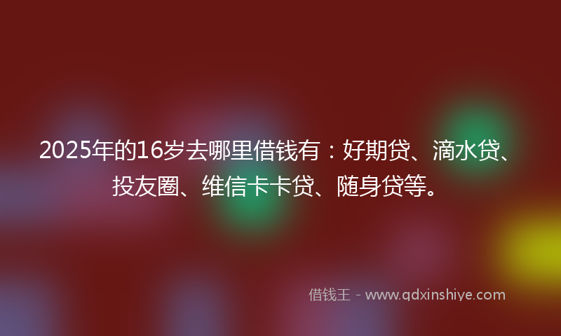 2025年的16岁去哪里借钱有：好期贷、滴水贷、投友圈、维信卡卡贷、随身贷等。