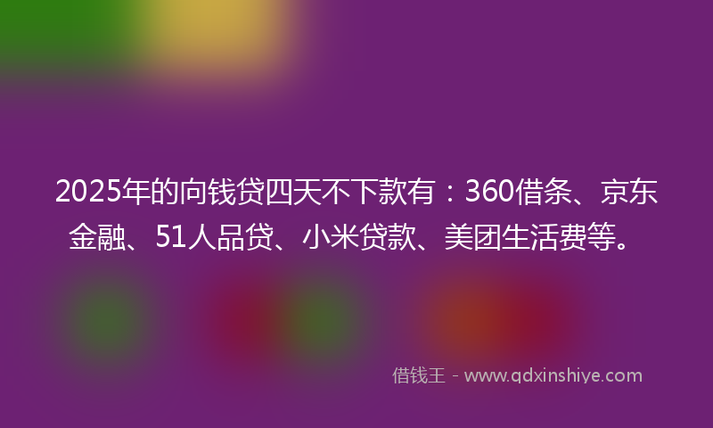 2025年的向钱贷四天不下款有：360借条、京东金融、51人品贷、小米贷款、美团生活费等。