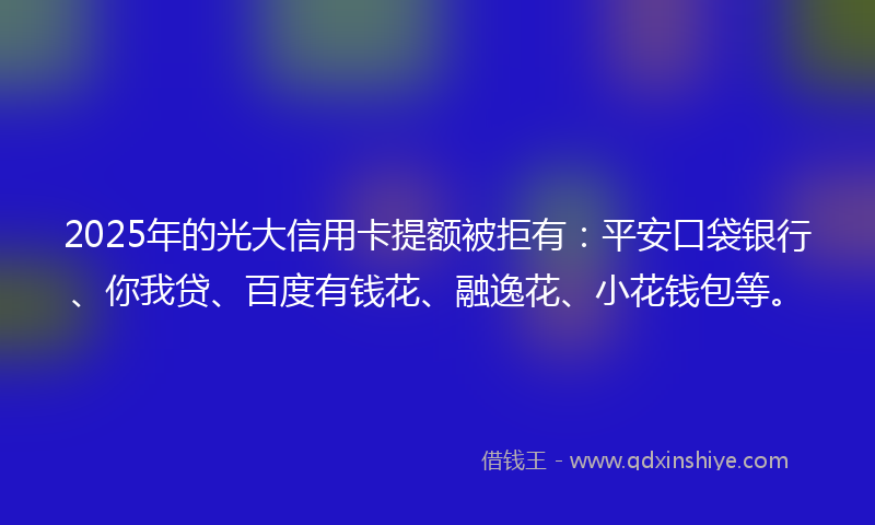 2025年的光大信用卡提额被拒有：平安口袋银行、你我贷、百度有钱花、融逸花、小花钱包等。