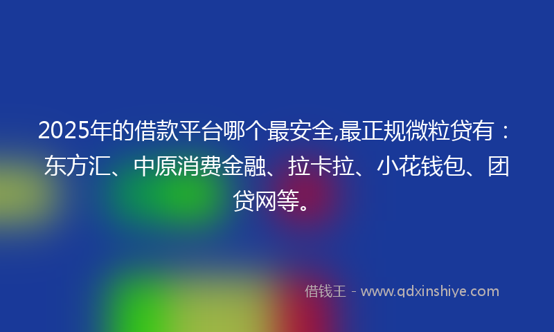 2025年的借款平台哪个最安全,最正规微粒贷有：东方汇、中原消费金融、拉卡拉、小花钱包、团贷网等。