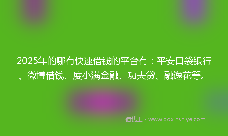 2025年的哪有快速借钱的平台有：平安口袋银行、微博借钱、度小满金融、功夫贷、融逸花等。