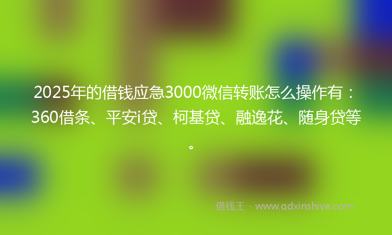 2025年的借钱应急3000微信转账怎么操作有：360借条、平安i贷、柯基贷、融逸花、随身贷等。
