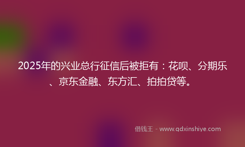 2025年的兴业总行征信后被拒有：花呗、分期乐、京东金融、东方汇、拍拍贷等。