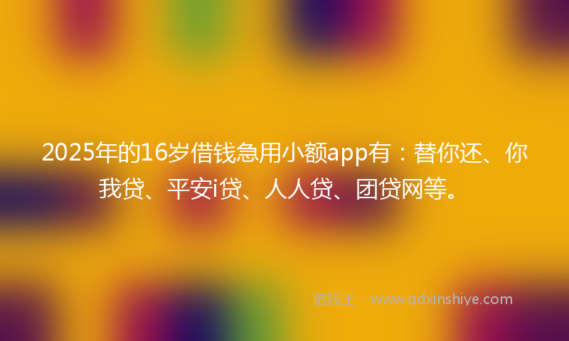 2025年的16岁借钱急用小额app有：替你还、你我贷、平安i贷、人人贷、团贷网等。
