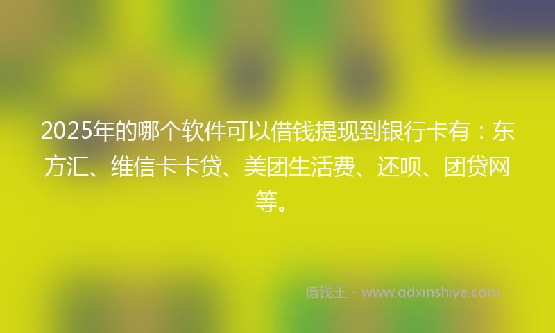 2025年的哪个软件可以借钱提现到银行卡有：东方汇、维信卡卡贷、美团生活费、还呗、团贷网等。