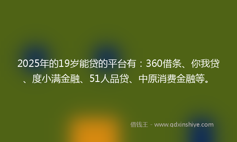 2025年的19岁能贷的平台有：360借条、你我贷、度小满金融、51人品贷、中原消费金融等。