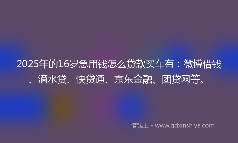 2025年的16岁急用钱怎么贷款买车有：微博借钱、滴水贷、快贷通、京东金融、团贷网等。