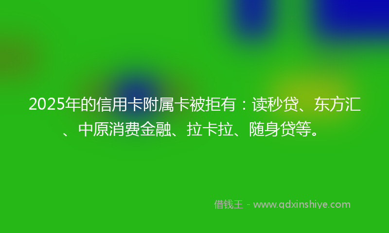2025年的信用卡附属卡被拒有：读秒贷、东方汇、中原消费金融、拉卡拉、随身贷等。