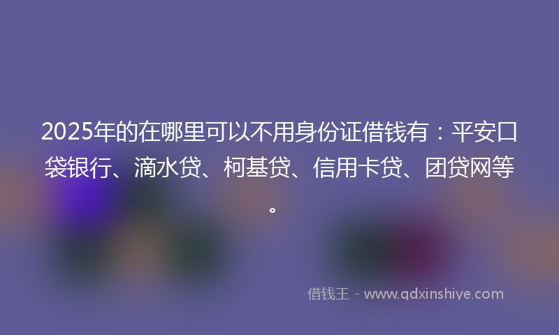 2025年的在哪里可以不用身份证借钱有：平安口袋银行、滴水贷、柯基贷、信用卡贷、团贷网等。