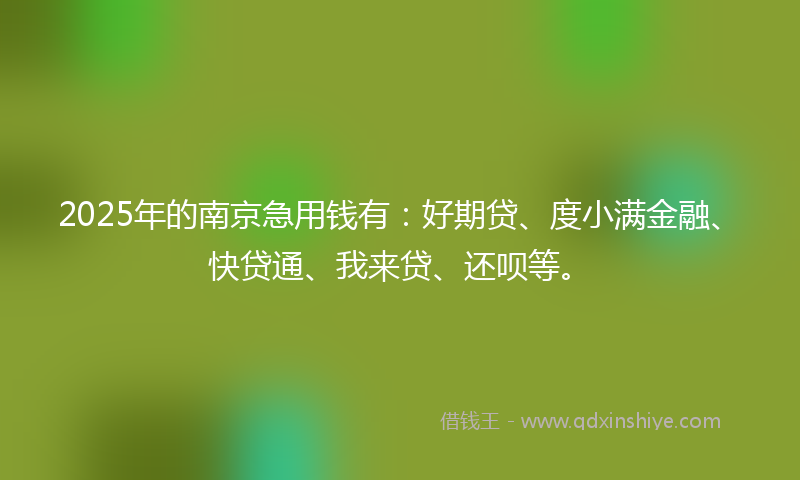 2025年的南京急用钱有：好期贷、度小满金融、快贷通、我来贷、还呗等。