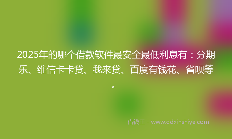 2025年的哪个借款软件最安全最低利息有：分期乐、维信卡卡贷、我来贷、百度有钱花、省呗等。
