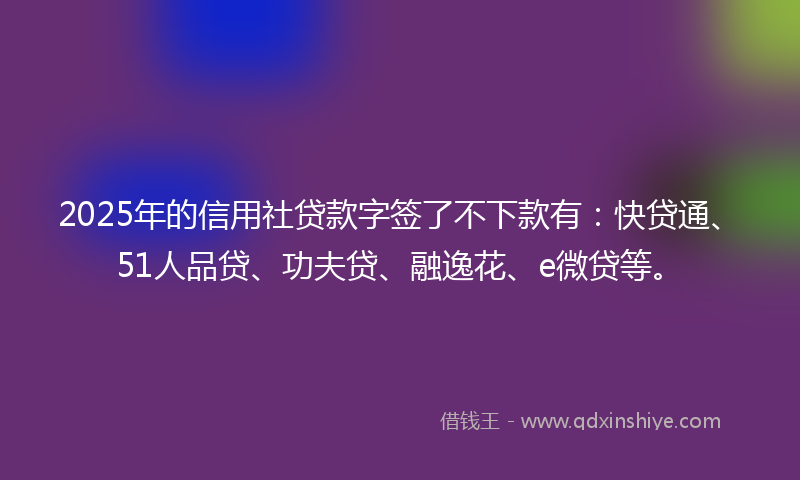 2025年的信用社贷款字签了不下款有：快贷通、51人品贷、功夫贷、融逸花、e微贷等。