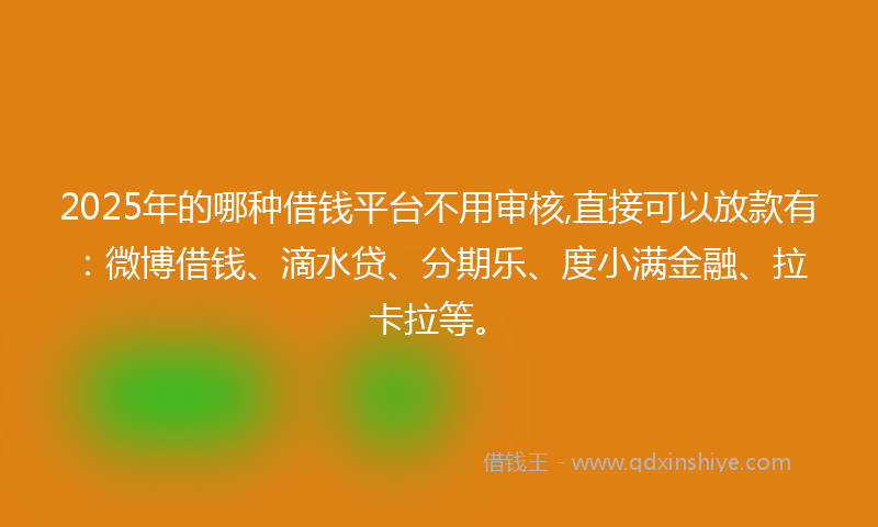 2025年的哪种借钱平台不用审核,直接可以放款有：微博借钱、滴水贷、分期乐、度小满金融、拉卡拉等。