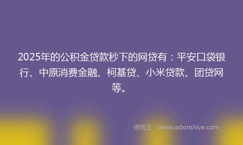 2025年的公积金贷款秒下的网贷有：平安口袋银行、中原消费金融、柯基贷、小米贷款、团贷网等。